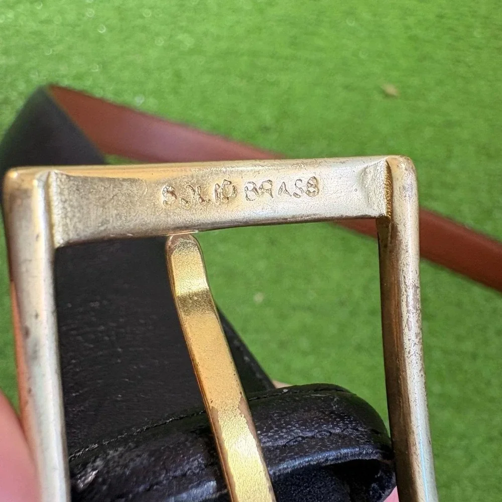 Vintage Brighton Anilina Men's Size 36 Black Leather Belt Solid Brass